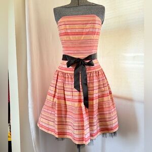 Vtg 90s Jessica McClintock strapless striped dress with black tulle petticoat